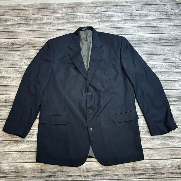 Oscar De La Renta Men's Dark Navy Blue 3 Button Blazer 52L 52 Long W47 Textured - Picture 1 of 14
